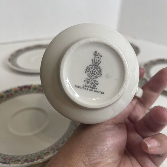 Royal Doulton Fireglow Coffee Tea Cup and 6 Saucers 1970's England Vintage - Picture 5 of 10